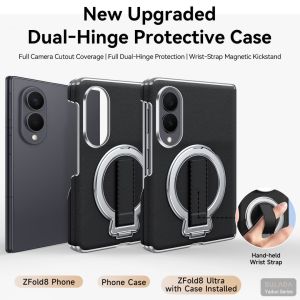 Liquid Skin Leather Phone Case For Samsung Galaxy Z Fold8 ultra /8 Anti‑Bacterial Anti‑Stain Protective Cover Built‑in Hand‑held Wrist Strap Comfortable Grip Lightweight Foldable Phone Casing