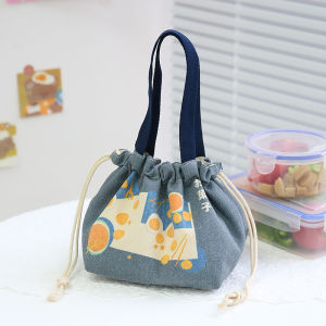 Adorable Japanese Style Canvas Lunch Box Bag Insulated Bento Bag Soft Handle Portable Picnic Bag for Office Workers And Students