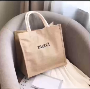 Túi Tote Vải Đay Merci Hàn Quốc | Túi Xách Nữ Vintage Ulzzang Đi Học Đi Làm Size Lớn