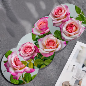 4 Floral Printed Coasters: Daily Family Party Decoration & Office Non-Slip Wooden Coasters