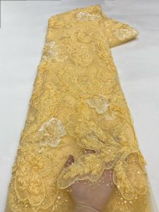 Luxury African Sequins Lace Fabrics High Quality 5 Yards Embroidery French Nigerian Tulle Lace Fabric For Wedding Party AT2941