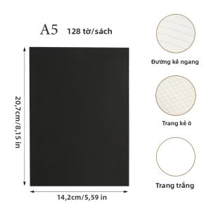 Sổ Tay Bìa Đen A5/B5 128 Tờ/256 Trang Trang Giấy Kẻ Ngang & Kẻ Ô Trống Dành Cho Văn Phòng & Ghi Chú Học Tập CS-078