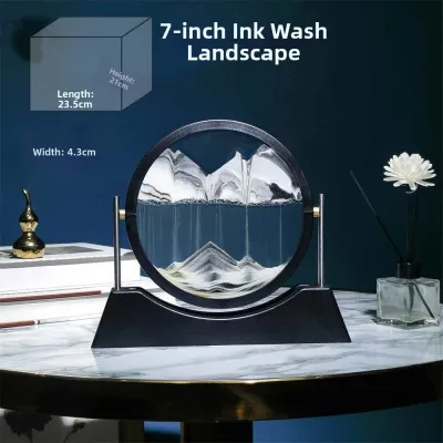 Circular Glass Flowing Sand Art Flip Tabletop Decor