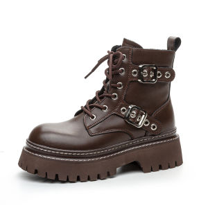 LANKAMO | Leather Martin Boots Stylish Workwear Short Boots Thick Sole Height Increase British Style