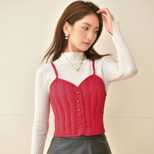 Womens down Vest Belted Short Lightweight White Duck down Filling Slim Fit Underwear Tank Top V-neck Single Button Poly Fiber