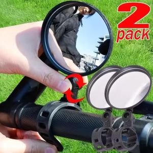 2PCS 360 Rotation Adjustable Bicycle Auxiliary Rearview Mirror Motorcycle Handlebar Mount Wide-Angle Convex Mirror Cycling Rear View Mirrors Accessories