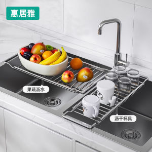 Stainless Steel Foldable Kitchen Sink Drain Rack Multi-Function Fruit Drainage Storage Shelf Durable Dish Drainer Organizer