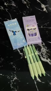 FSPN13 Pulpen Gel Warna Ungu 4 Pcs Set Karakter Pen 0.5mm Pulpen Lucu Korea Smooth Writing