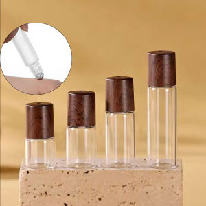 Dorisna Mini Glass Essential Oil Roller Bottles Empty Cosmetic Container Wood Lid Roll on Bottle Refillable 1/2/3/5ml