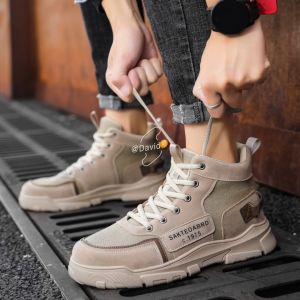 LAMALILI Men High Top Lace Ankle Boots Fashion Martin Boots Mens Casual Canvas Hiking Boot Shoes#8877