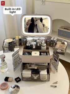 Dustproof LED Cosmetic Storage Box with Mirror