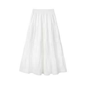 High Waist A-Line Midi Skirt Womens Pure Color Loose Fit Summer Elegant French Style Cake Skirt Commute Friendly