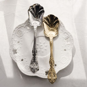 18-10 Stainless Steel 316 French Entry Lux Ins Vintage Embossed Baroque Noble Afternoon Tea Shell Dessert Spoon