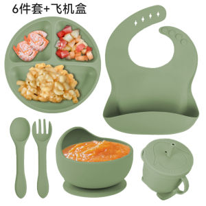 Childrens Silicone Bowl Set Food Grade Baby Feeding Utensils with Suction Cup Toddler Mealtime Accessories Eight Piece Kit