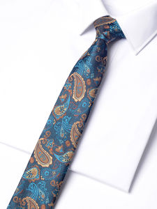Romguest | Cà Vạt Hàn Quốc Họa Tiết Paisley Xanh Retro 6cm