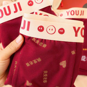 Antibacterial Pure Cotton Red Boxer Shorts Mens Underwear Gift for Wedding Couple Love Wife Design Comfortable mid Waist Briefs