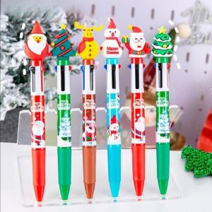 Polocat 6Pcs 4 Colors Christmas Pens 4-in-1 Ballpoint Pen Childrens Christmas Gift Creative Student Present Stationery
