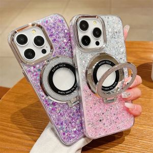 KISSCASE Bling Glitter Sequins Gradient Phone Case For iphone 15 14 13 Pro Max Invisable Magsafe Bracket Stand Wireless Charging Soft TPU Anti-fall Shockproof Back Cover For iphone 15 14 13