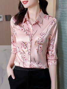 Hangzhou Silk Shirt Womens Long Sleeve Spring New Arrival Short Sleeve Print Loose Plus Size Ladieswear Mulberry Silk Top Autumn