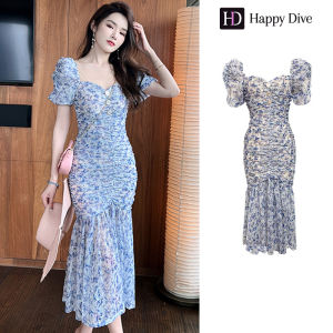 Happy Diva Womens Dresses Maxi Dress Casual Dress Blue Floral Puff Sleeve Fishtail Dress 20057