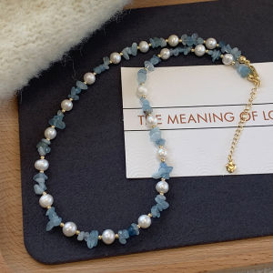 Natural Freshwater Pearl And Cracked Stone Necklace for Women Elegant Dainty Lockbone Chain Design Original Fashion Jewelry