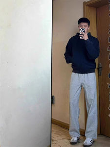 Cleanfit กางเกงวอร์มทรงตรงสีเทาสำหรับผู้ชาย ทรงหลวม สไตล์อเมริกันย้อนยุค กางเกงขายาวลำลอง ทรงหลวม ทรงหลวม ทรงหลวม