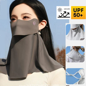 หน้ากากป้องกันแสงแดดเนื้อผ้าไหมน้ำแข็งสำหรับฤดูร้อนหน้ากากป้องกันคอป้องกันรังสีอัลตราไวโอเลตสำหรับขี่กลางแจ้งระบายอากาศได้ดี Masker Full Face