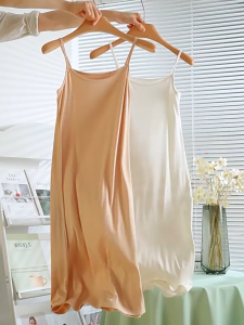 Jubys women ice silk smooth sleeveless dress plain slimming long skirts adjustable strap inner skirt
