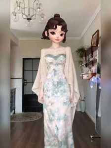 Plus Size Plus Size Ladies New Chinese Gentle Lace Floral Sling Dress Niche Style Casual Knitting Cardigan Suit Women