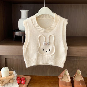 ชุดเสื้อสเวตเตอร์และเสื้อกั๊กผ้าขนกระต่ายสำหรับเด็กผู้หญิง ชุดแฟชั่นฤดูใบไม้ผลิและฤดูใบไม้ร่วง ชุดกระโปรงสั้นลายดอกไม้ ชุดเด็กผู้หญิง ชุดสามชิ้น