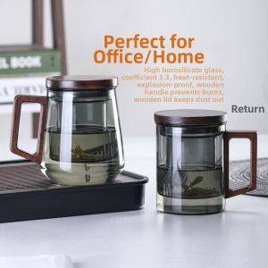 Wood Handle Heat Resistant Glass Tea Cup