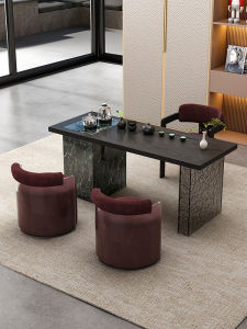 Modern Minimalist Solid Wood Tea Table And Chair Set for Home Balcony Office Reception Tea Room Rectangular Shape with Cabinet