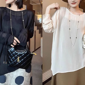French Style Knitted Cover up Top Lightweight Breathable Long Sleeve Asymmetrical Design Slimming Fashionable Summer Shirt