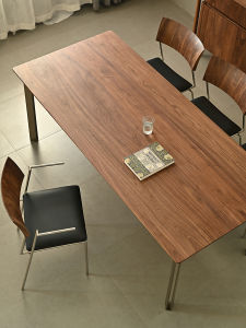 Nordic Style Black Walnut Wood Dining Table Stainless Steel Rectangle Home Use Simple Book Desk Modern Luxury Solid Wood Table