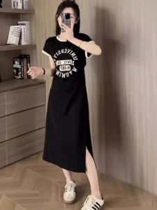 Black Summer Petite French Style Flowy Slit Dress