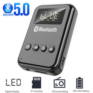 Bluetooth 5.0 Wireless Receiver Transmitter 2 in 1 Adapter Stereo Music Speaker 3.5mm Jack AUX FM Car Kit with Digital Display