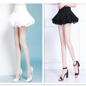 Spring Autumn High Waist Elastic Pleated Chiffon Double Layer Ultra Mini Skirt Half Body Skirt Leg Lengthening Anti Exposure