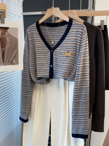 JIANDIYA | Striped V-Neck Casual Knitted Sweater Cardigan