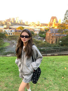 Deemo Studio Double-Sided Wear Heart Print Sweatshirt Set Casual Private Style for Women 25-35 Years Old Cotton Long Sleeve Hoodie