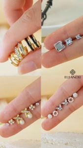 Set bông tai nữ chuôi bạc 925 Eleanor Accessories khuyên tai đa dạng kiểu dáng đính đá phụ kiện trang sức 6516