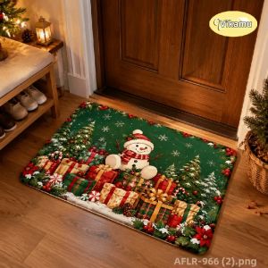 VIKAMA Giáng Sinh Kẹo Mía Kẻ Sọc Thảm Chùi Chân 2D In Hình Chống Trơn Trượt Holly Berry Xmas Lối Vào Sàn Cho Cửa Trước Trang Trí Nhà Polyester