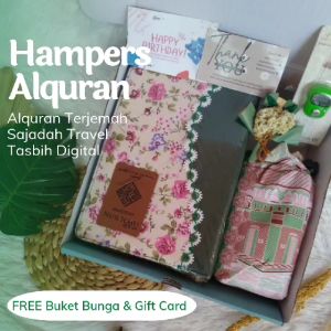 Hampers Gift Box Alquran dan Sajadah untuk Cewek FREE BUKET BUNGA / Alquran dan Tasbih Seserahan / Kado Alquran dan Sajadah Satu Set