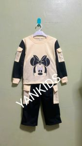 Baju Setelan Cargo Anak Perempuan Gambar micky Usia 1-10 Tahun Bahan Baby Tery
