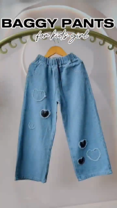 Maong Denim Pants for Kids Girls 5-12 Years Old Korean Style Cute Heart Wide Leg Baggy Denim Pants for Girls