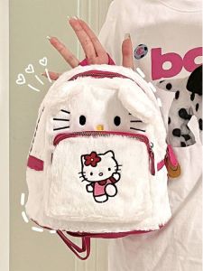 กระเป๋าเป้สะพายหลังผ้าขนสัตว์น่ารัก Hellokitty KT Cat กระเป๋าหนังสือผ้าขนสัตว์สำหรับนักเรียน กระเป๋าสะพายไหล่คู่ กระเป๋าผ้าลายการ์ตูน กระเป๋าสะพายลำลอง