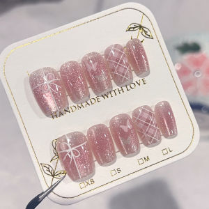 Summer  Short French Style Wearable Nail Tips Ice Cool Transparent Nude Color Detachable False Nails Easy to Wear And Remove