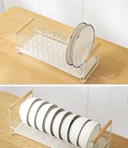 Wooden handle Kitchen Plate Holders Organizer Dish Rack Storage Dying Rack Counter Bowl Rack water tray Cabinet Cupboard