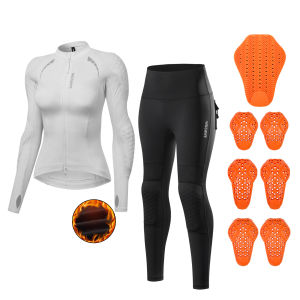 WOSAWE | WOSAWE Women Motorcycle Riding Gear Set Fleece Lined Jacket High Waist Pants with 7 Removable Pad Inserts Winter Thermal Suits