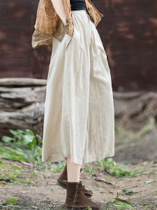 กางเกงขายาวผ้าฝ้ายลินินทรงหลวมเอวสูงสำหรับผู้หญิง ทรงหลวม ทรงตรง ทรงบาง ฤดูร้อน 2025 ชุดเดรสฤดูใบไม้ผลิ