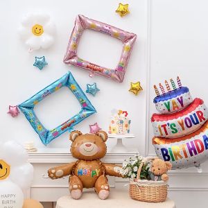 22.4"x21.6" Photo Frame Balloon Aluminum Foil Birthday Balloon Frame Funny Photograph Props Balloon Stand Photo Booth Prop For Baby Shower Birthday Graduation Backdrop Party Decoration
